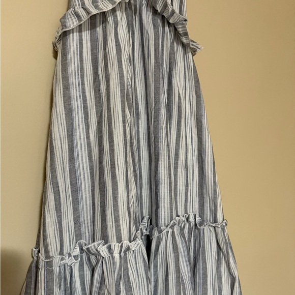 Lulus Vacay Babe Grey White Blue Striped Halter Maxi Dress M - Picture 13 of 15